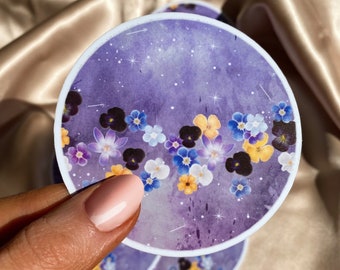 Persephone Moon Vinyl Sticker | Lavender Gold Floral Flowers Waterproof Water Bottle Laptop Stickers | Celestial Decals Die Cut Sticker