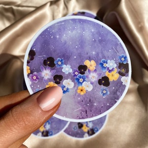 Persephone Moon Vinyl Sticker | Lavender Gold Floral Flowers Waterproof Water Bottle Laptop Stickers | Celestial Decals Die Cut Sticker