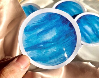 Pegatina de vinilo de Neptuno/Calcomanía de planeta acuarela, resistente al agua