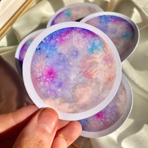 Naklejka winylowa Cancer Moon | Fioletowy różowy kwiatowy akwarelowy pastel | Wodoodporna butelka na wodę naklejki na laptopa Naklejki niebiańskie wycinane