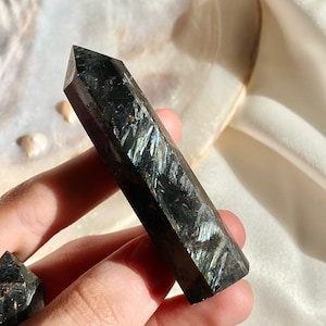 Astrophyllite Crystal Point | Black Dark Reflective Blue Green Tower | 3" Pointed Stone Specimen Metaphysical Healing Crystals