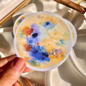 Himalia Moon Vinyl Sticker | Lavender Gold Watercolor Flowers Waterproof Water Bottle Laptop Stickers | Celestial Decals Die Cut Sticker