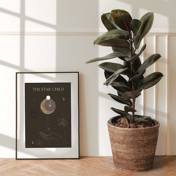 Starchild Celestial Art Print | Geometric Moon Phases, Bohemian Stars