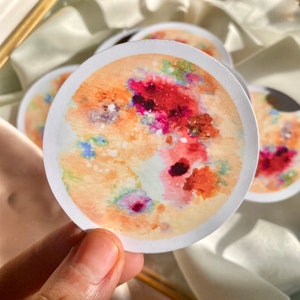 Naklejka winylowa Atlas Moon | Różowo-żółta, kwiatowa, akwarelowa, pastelowa | Wodoodporna butelka na wodę, naklejki na laptopa, naklejki Celestial, wycinane naklejki