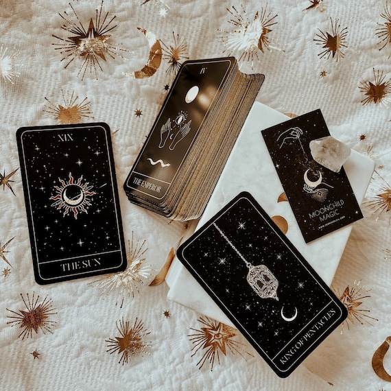 Luna Soleil Tarot Deck | 78 Tarot Cards with Guide, Tarot Card Deck, Oracle Deck, Black and Gold Beginner&#39;s Complete Deck, Divination Tools