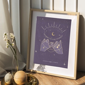 Celestial Hands Art Print | Purple Gold Moon Phase Artwork