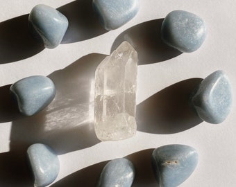 Angelite Tumbled Stone | Light Blue Healing Crystal | Metaphysical Spiritual Stones | Mineral Specimen | 1&quot; Pastel Crystals