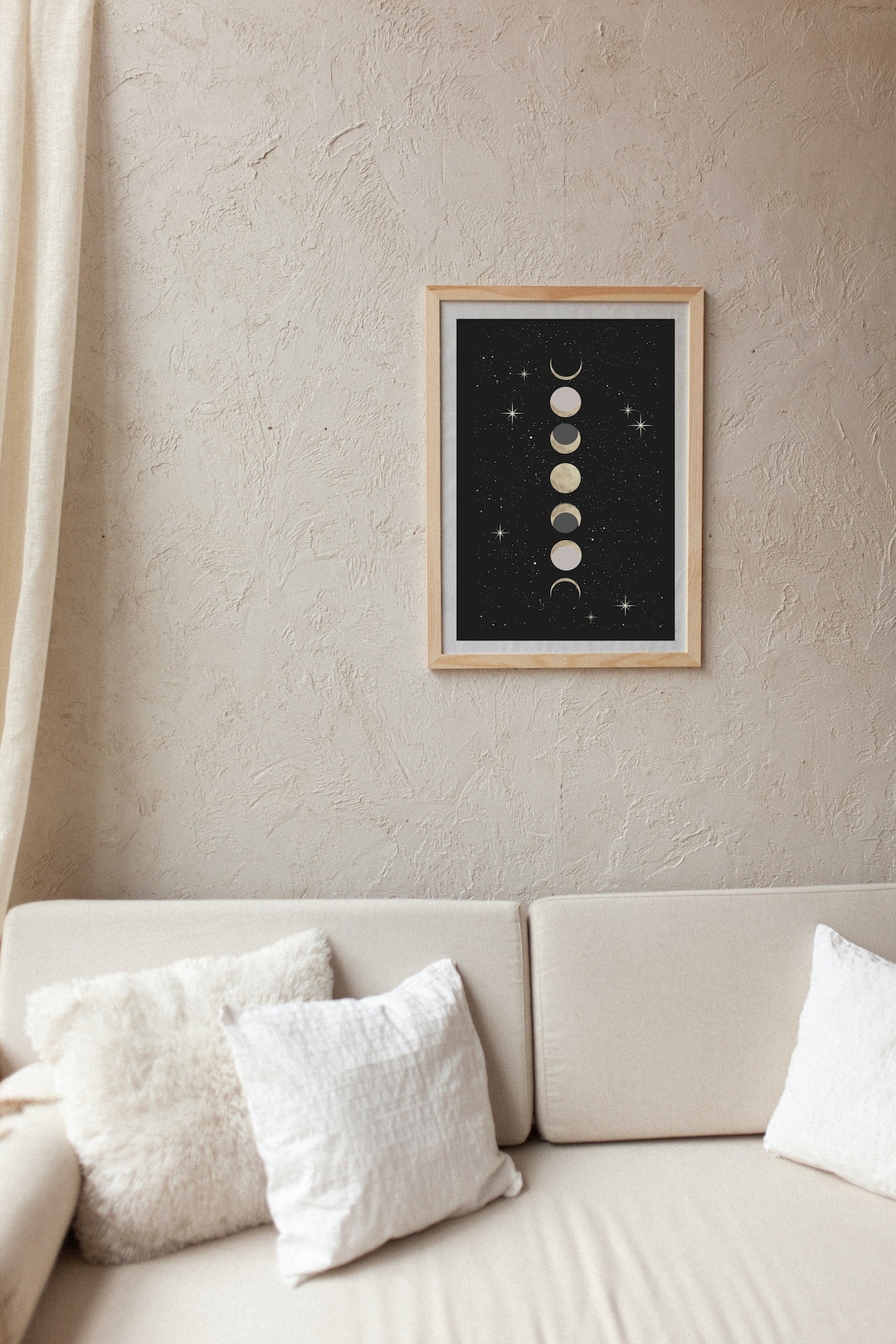 Phases of the Moon Art Print | Black Gold Clouds Celestial Lunar ...