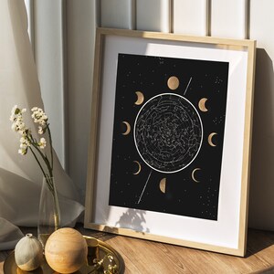 Celestial Constellation Art Print | Moon Phases, Bohemian Stars