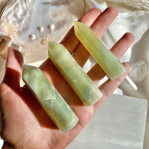 Jade Crystal Point | Light Green White Crystal Tower | 3&quot; Pointed Stone Mineral Specimen Metaphysical Healing Crystals