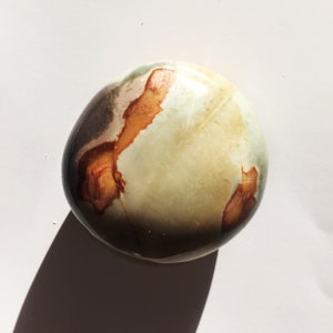 Ocean Jasper Palm Stone | Green White Orange Yellow Healing Metaphysical Gemstone | Sage Large Worry Stone | Striped Sage Mineral Specimen