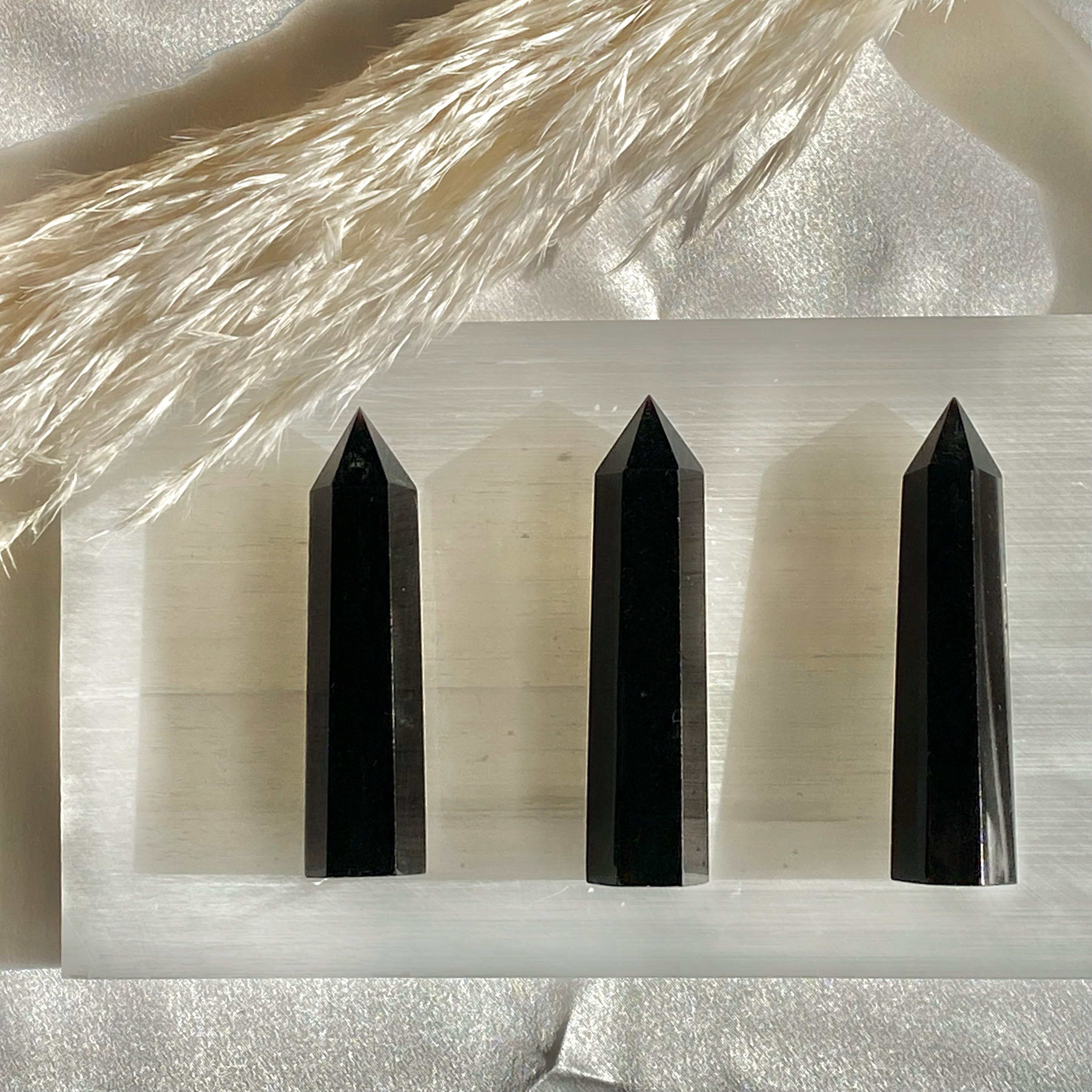 Obsidian Crystal Point | Black Faceted Crystal Tower | Dark