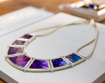 Chic ethonic graphic plastron necklace adorned with Stained glass pieces NOUT