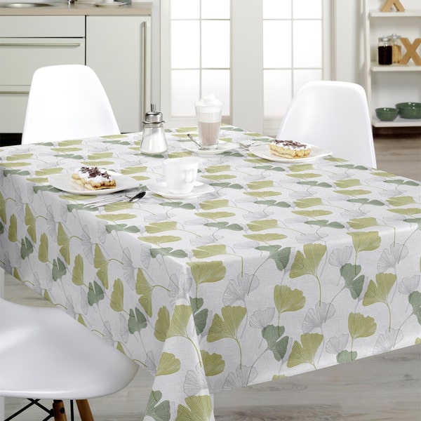 Oilcloth tablecloth 1.40 meters wide "Green ginkgo leaves".