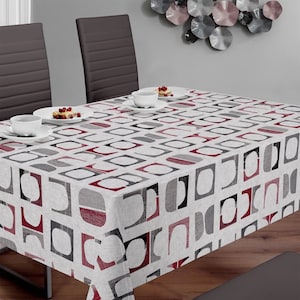 Oilcloth tablecloth 1.40 meters wide, gray and burgundy.