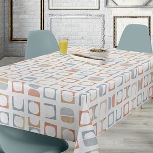Oilcloth tablecloth 1.40 meters wide salmon and blue.