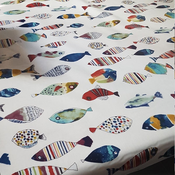 Oilcloth 135 cm wide multi-colored fish.