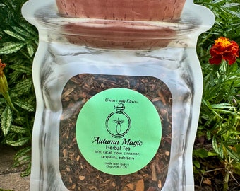 Autumn Magic Herbal Tea | Family-Friendly Fall Wellness Blend | Tulsi • Elderberry • Apple • Cacao • Spices | 15–20 Servings