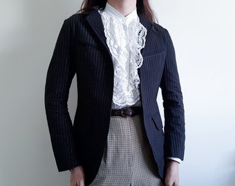 Y's YOHJI YAMAMOTO Black Metallic Striped Cotton Blazer Open Blazer Size Xs - S Womens Striped Jacket Blazer Summer Blazer Japanese Designer