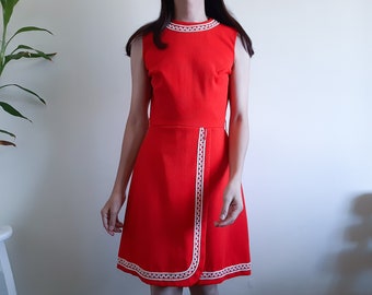 Vintage 60s 70s Red Mod Dress Summer Polyester Knit Dress Colorful Dress Size M Sleeveless Mod Dress A-Line Dress