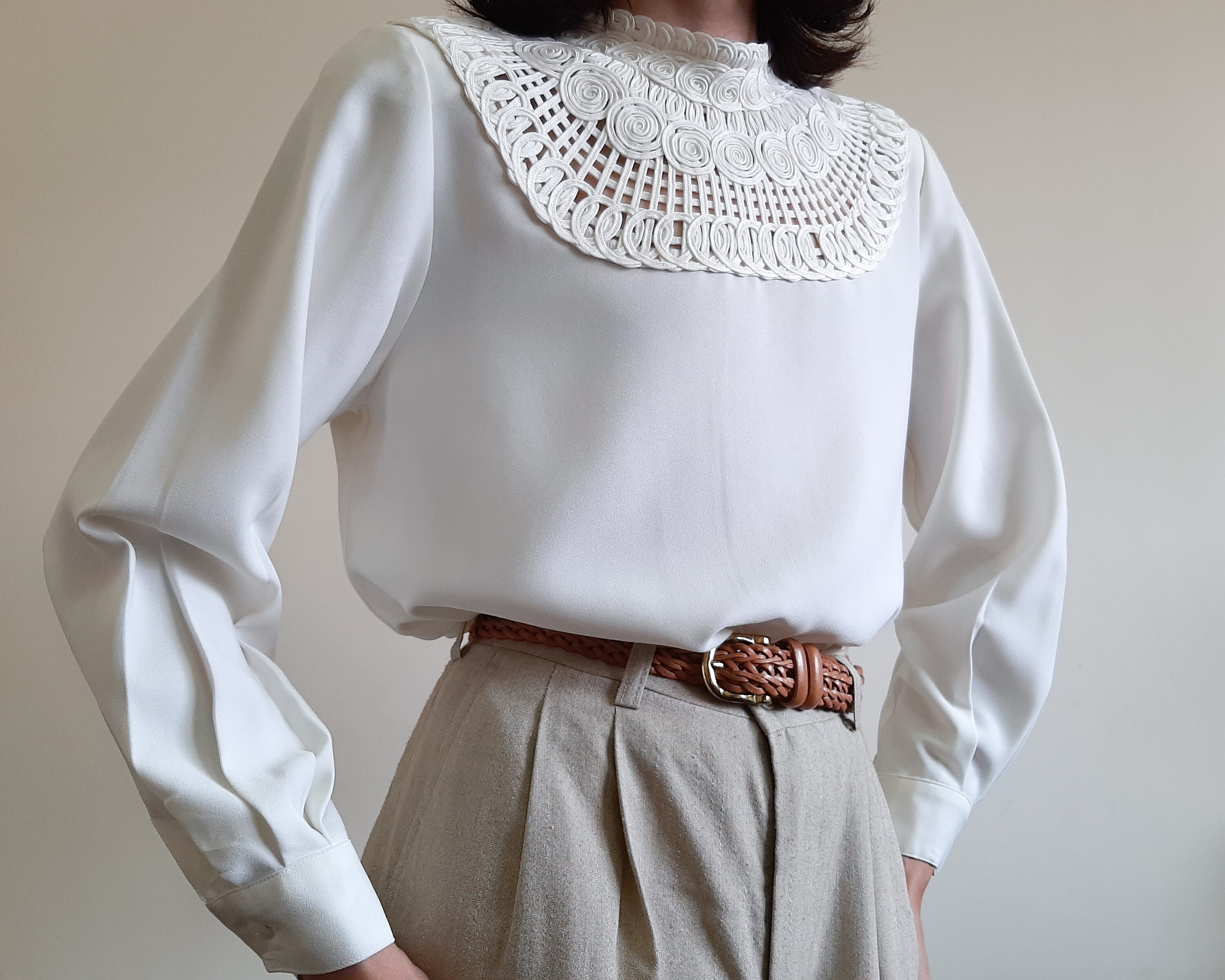 Vintage Ivory Embroidered Collar Blouse HARDY AMIES LONDON Etsy