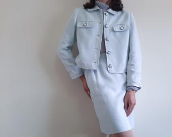 Courrèges Vintage Jacket Skirt 2 Pieces Set Pastel Blue Set Cute Skirt Jacket And Skirt With Pockets Button Up Jacket Classic Style