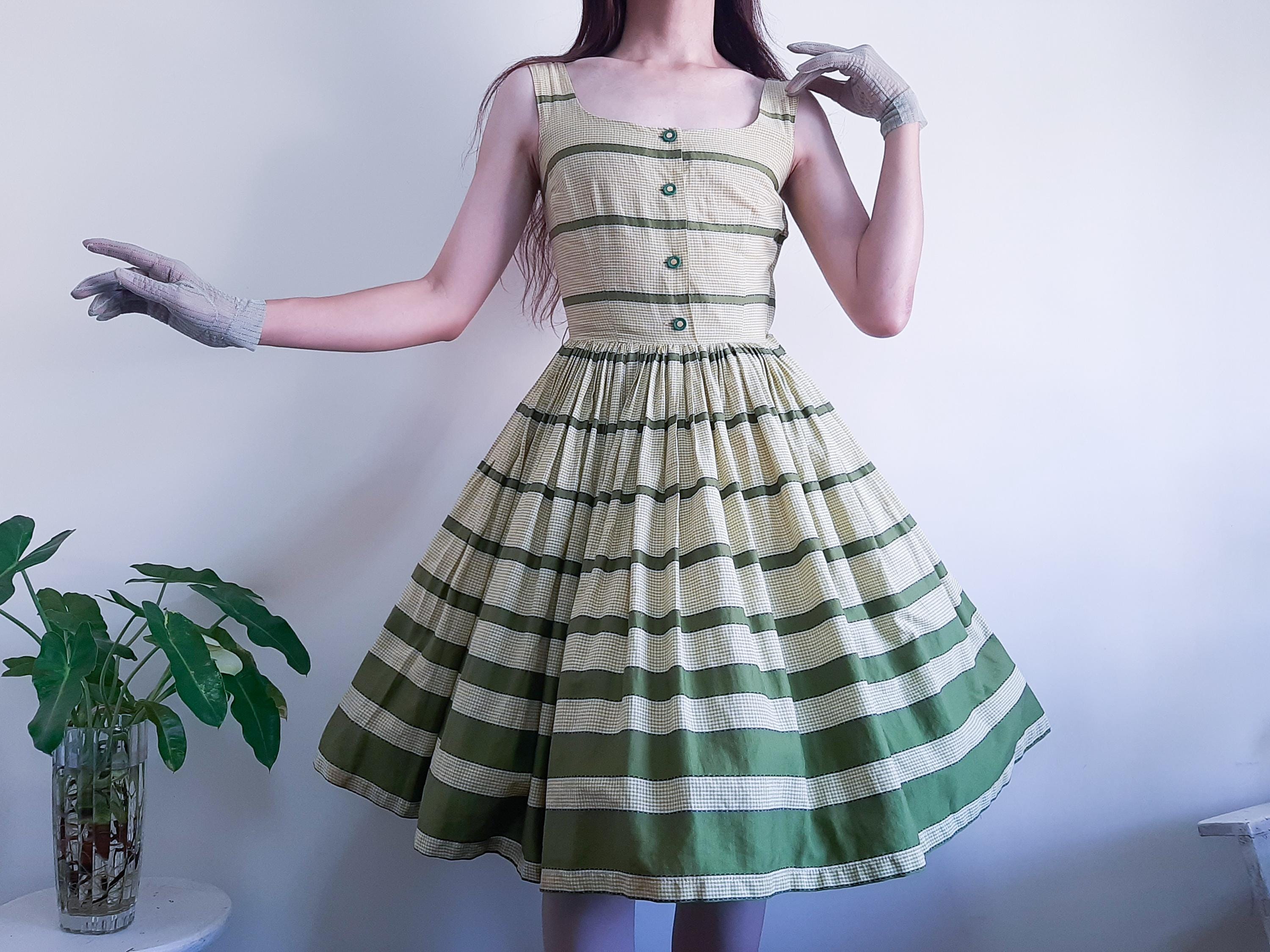 50s striped dress ストライプ　ワンピース 1950's Striped Dress - Etsy