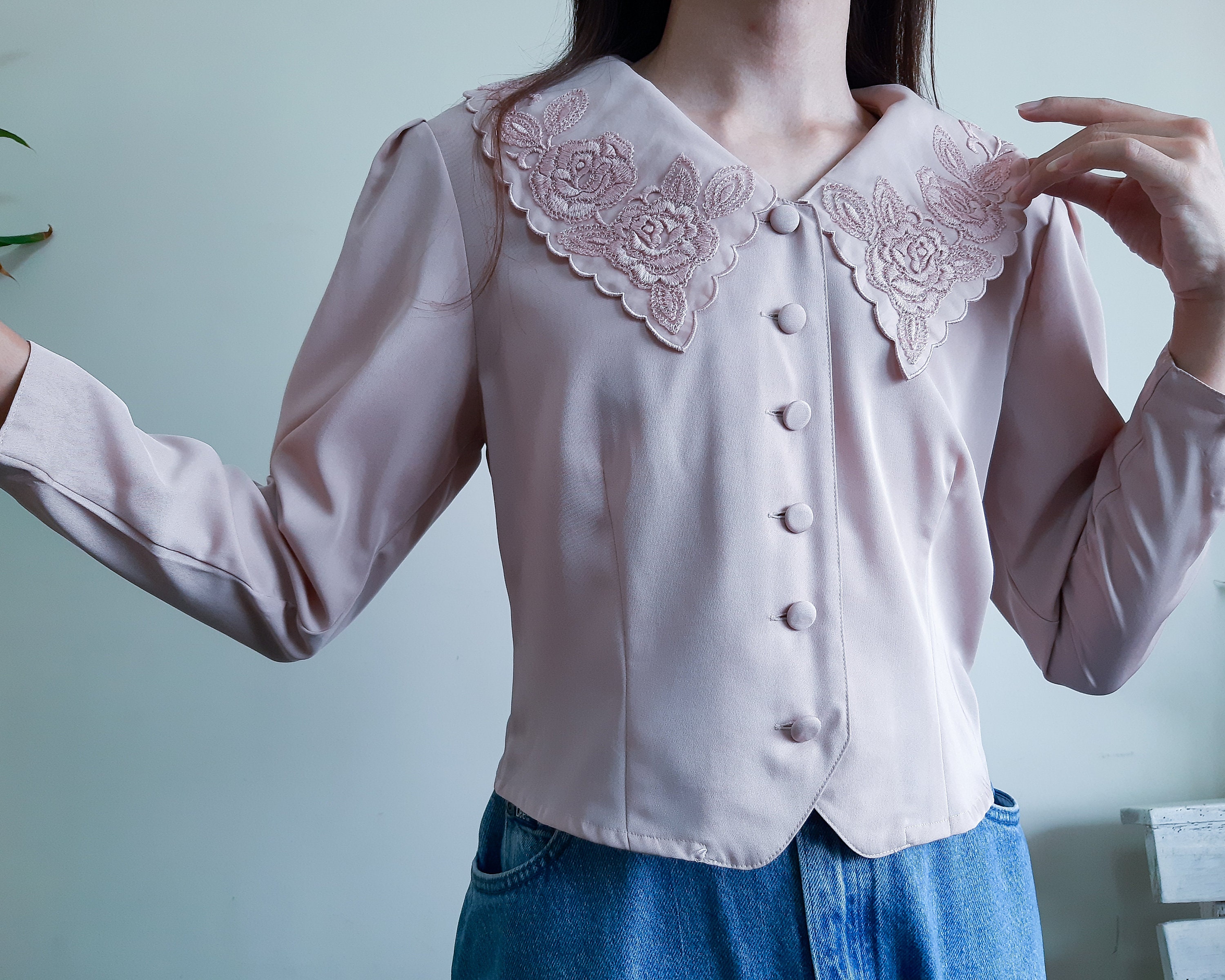 PINK PUFF SLEEVE POPLIN EMBROIDERED TOP main image 1