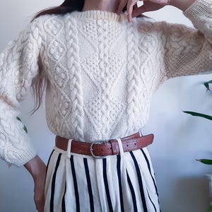 Vintage Irish Aran Fisherman Sweater Cream Wool Cable Knit Sweater Aran Irish Sweater Jumper Sweater Boyfriend Style