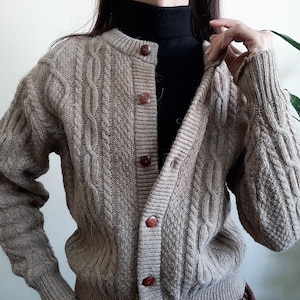Vintage Brown Cable Knit Cardigan Wool Alpaca Fisherman Cardigan irish Aran Cardigan Sweater Button up Classic brown Cardigan