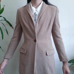MASKA Italy Vintage Brown Wool Long Blazer Slim fit Blazer Made in Italy  One Button With Shoulder Pads Classsic Blazer Size Italy 40 Us 6