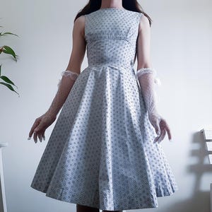 Vintage 1950s Polka Dots Dress Full Skirt Cotton Dress Tea Dress Pin up Dress Boat Neck Dress Fit&Flared Dress Original 50s Day Dress