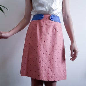 LAURA ASHLEY Peach Cotton Linen Skirt Floral Skirt A-Line Skirt Size S Size 1 Waist 26 Inch 60s Mod Skirt Style Cute Skirt