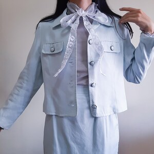 COURREGES Pastell Blau 2-teiliges Set Jacke Rock Crop Blazer Mit Taschen Größe S Bild 9