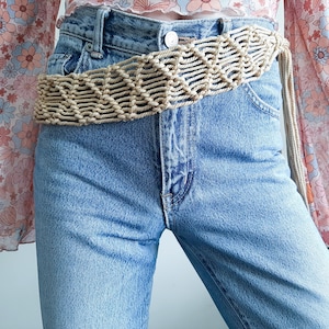 Vintage Macrame Belt Boho Hippie Tie Belt Beige Handmade Cord Belt Hippie Fringe Belt Festival Summer Belt