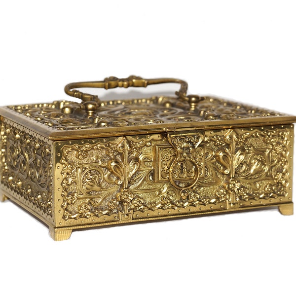 Antique Erhard & Söhne Gilt Brass Art Nouveau/Jugendstil Jewelry Box Schatulle, circa 1900s