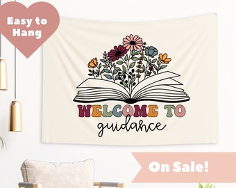 Classroom Decor Fabric Signs for Teachers, Guidance Office Decor, Wildflower Boho Retro Tapestry, Book Flowers Welcome Sign Guidance