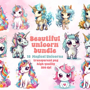 High Quality Unicorn PNG Transparent Clipart Kids Cartoon Design, Printable Sublimation, Digital Download, Baby Shower, Unicorn PNG Art