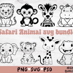 Cute  Safari animals SVG african jungle animal cut file Cricut Silhouette Lion Tiger Hippo Giraffe Zebra Monkey Zoo Savanna Kids Baby animal