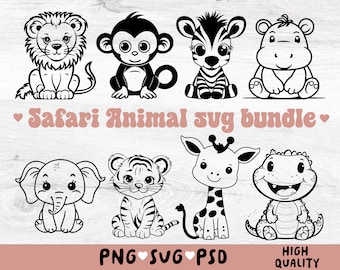 Cute  Safari animals SVG african jungle animal cut file Cricut Silhouette Lion Tiger Hippo Giraffe Zebra Monkey Zoo Savanna Kids Baby animal