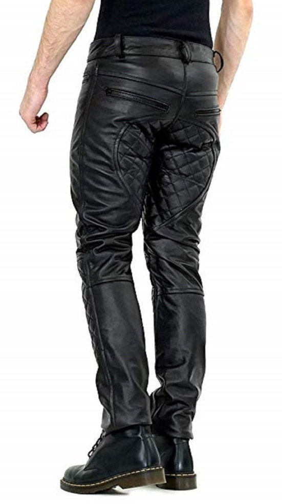 Men's Genuine Sheepskin Leather Pants Double Zips Pants - Etsy