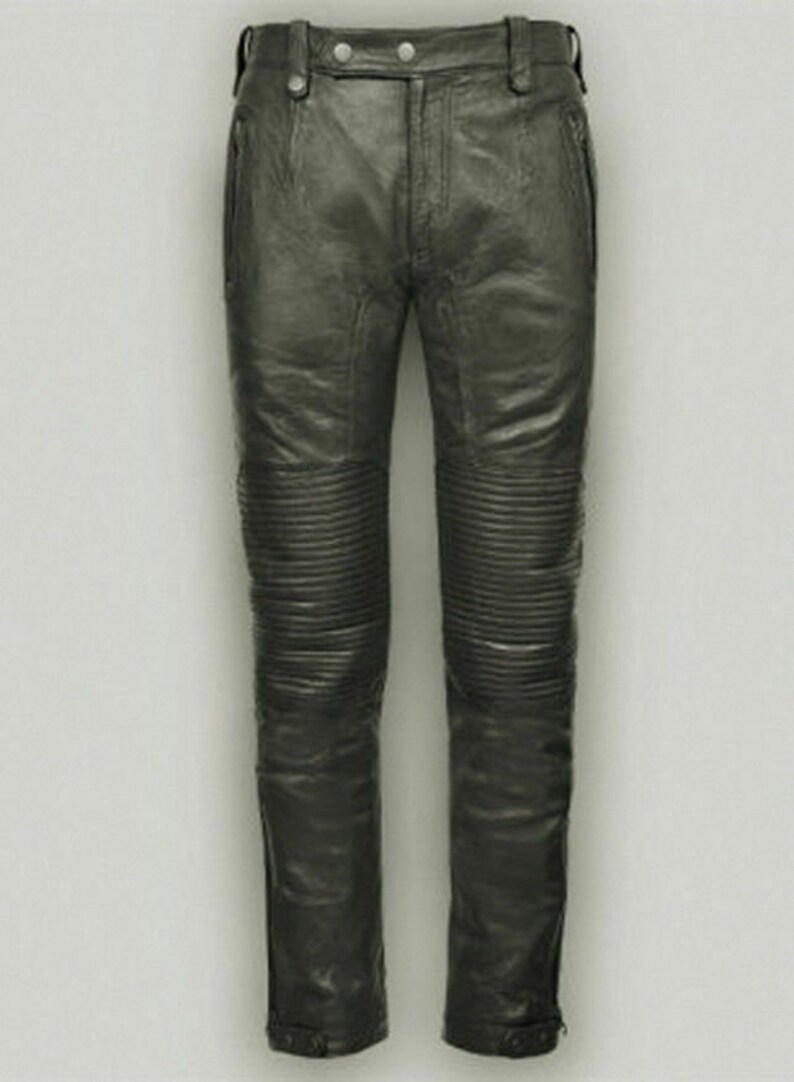 Men's Real Leather Bikers Pants Leather Quilted Knees Etsy