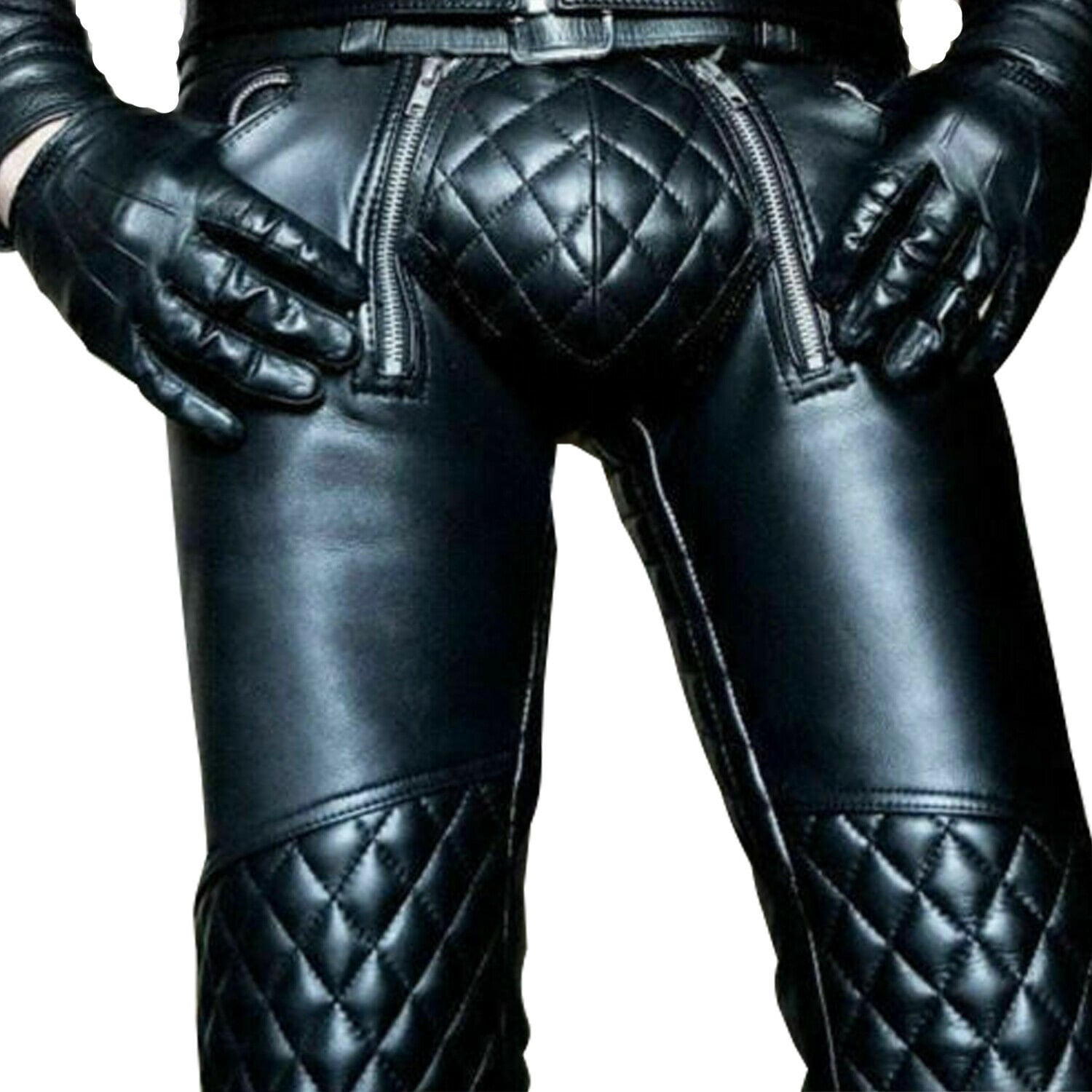 Men S Real Leather Cargo Quilted Panel Trousers Leather Breeches Bluf Pant 24 Hours To Serve You