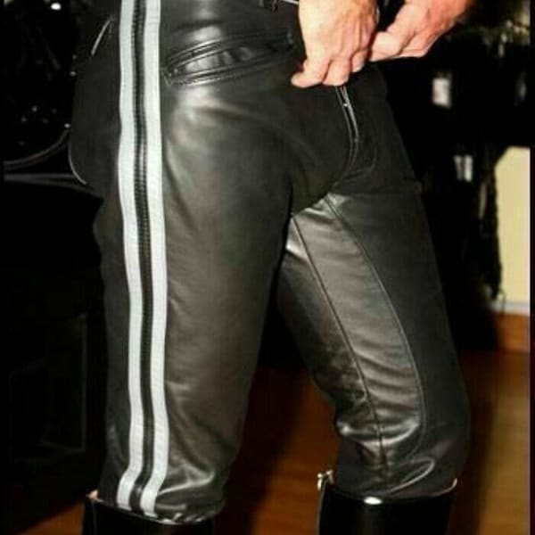 Men's Real Leather Pant Punk Kink Jeans Trousers Bluf Bikers Breeches