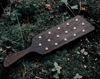 Handmade Oak Spanking Paddle: Hand-Hammered Nails, Charred Finish