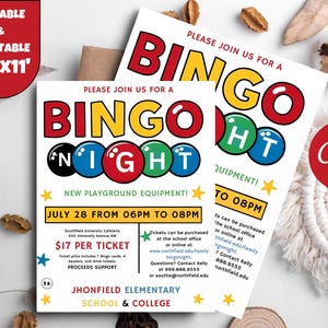 Editable Bingo Night Flyer Template: School Fundraiser Invite (8.5" x 11")