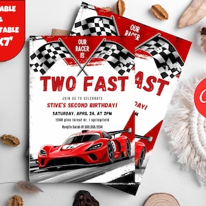 DOIS convites rápidos de aniversário, aniversário de carro de corrida vintage, dois convites rápidos de aniversário, aniversário de carro de corrida retrô, convite digital editável para download