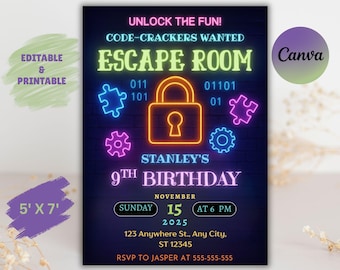 Invitación de cumpleaños con sala de escape, fiesta de misterio para adolescentes (invitación digital)