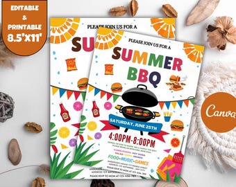 Editable Summer BBQ Flyer: Grill & Chill Cookout Party (Digital Download)