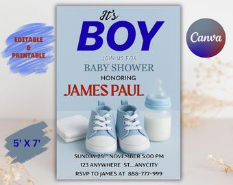 Sneaker Baby Shower Invitation: Blue Shoes, Instant Download